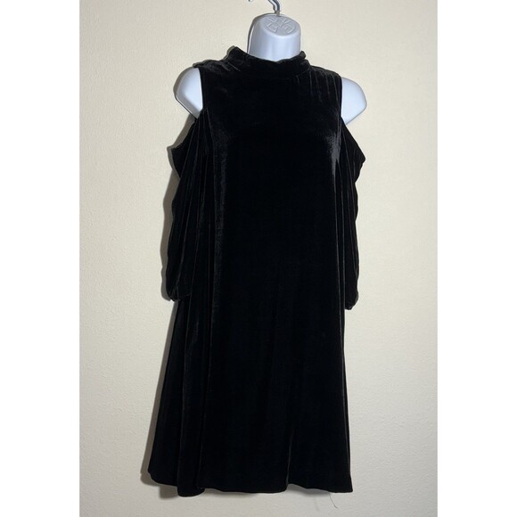 Tyler Boe Velvet Cold Shoulder Mock Neck Dress S  Black Elegant Party Cocktail S - Picture 1 of 10